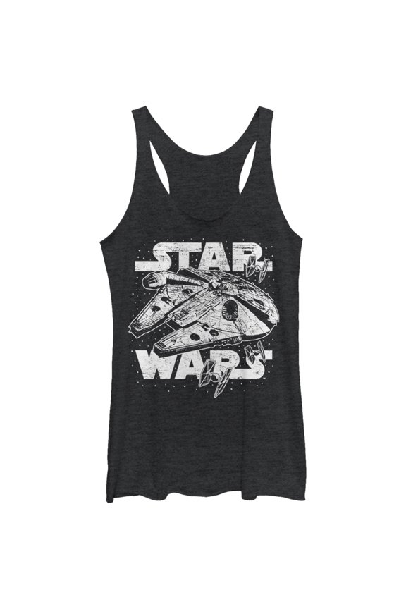Women's Star Wars Millennium Falcon Initiate Hyperdrive Racerback Tank Top Black Heather Small