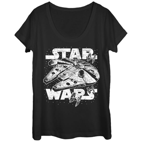Women's Star Wars Millennium Falcon Initiate Hyperdrive Scoop Neck Black Large