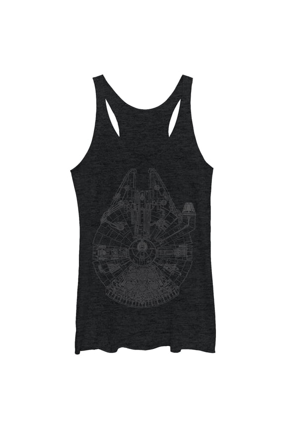 Women's Star Wars Millennium Falcon Outline Racerback Tank Top Black Heather Medium