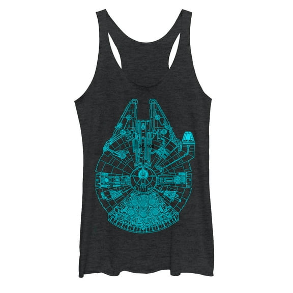 Women's Star Wars Millennium Falcon Outline  Racerback Tank Top Black Heather X Large