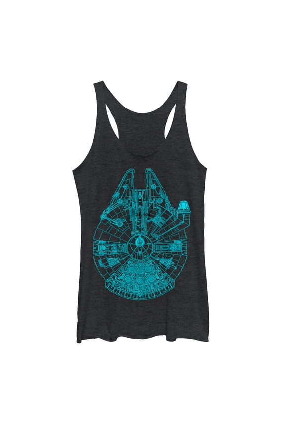 Women's Star Wars Millennium Falcon Outline Racerback Tank Top Black Heather X Large
