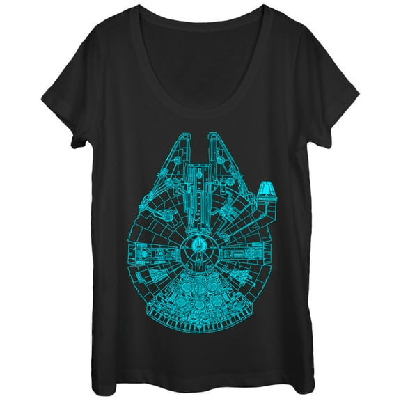 Women's Star Wars Millennium Falcon Outline  Scoop Neck Black Large