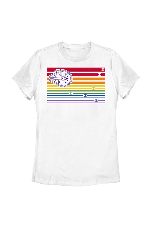 Women's Star Wars Millennium Falcon Pride Flag  Graphic Tee White 2X Large