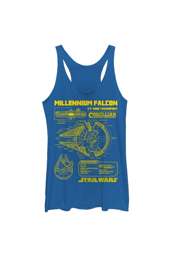 Women's Star Wars Millennium Falcon Schematics Racerback Tank Top Royal Blue Heather Medium