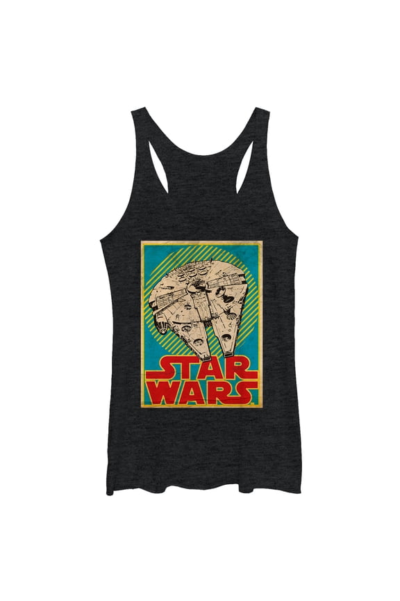 Women's Star Wars Millennium Falcon Trading Card Racerback Tank Top Black Heather Small