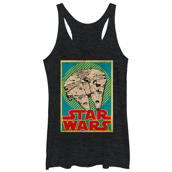 Women's Star Wars Millennium Falcon Trading Card Racerback Tank Top Black Heather X Large
