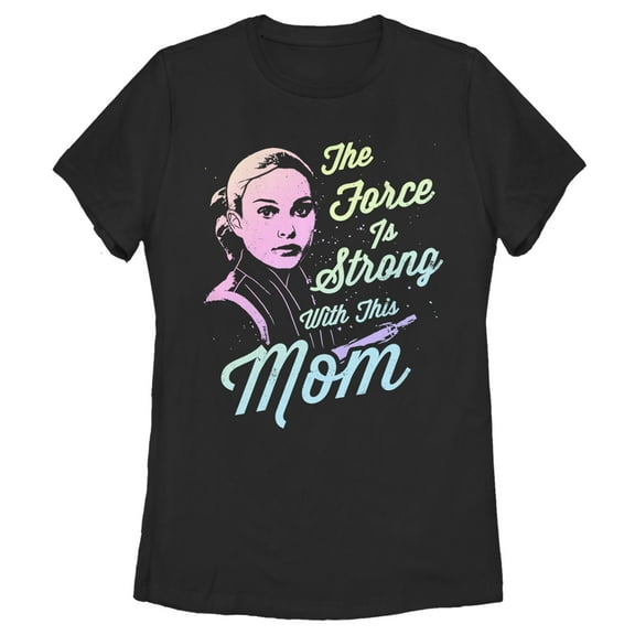 Women's Star Wars Mother's Day Padme Amidala The Force is Strong with this Mom  Graphic Tee Black 2X Large