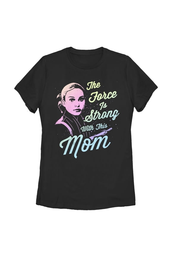 Women's Star Wars Mother's Day Padme Amidala The Force is Strong with this Mom Graphic Tee Black X Large
