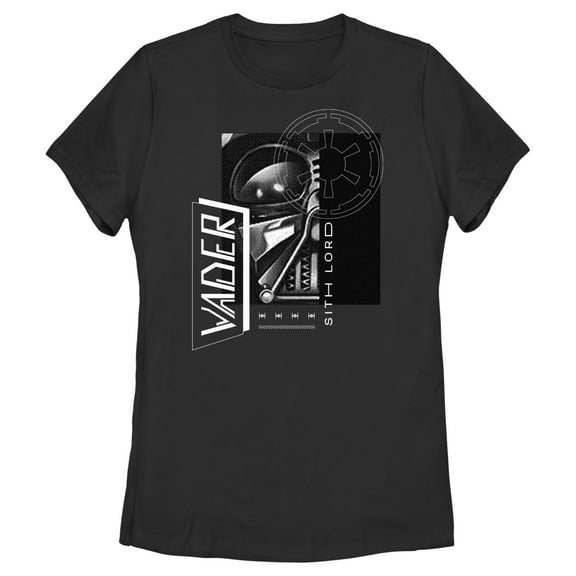 Women's Star Wars: Obi-Wan Kenobi Darth Vader Grayscale Portrait with Empire Logo Graphic Tee Black Medium