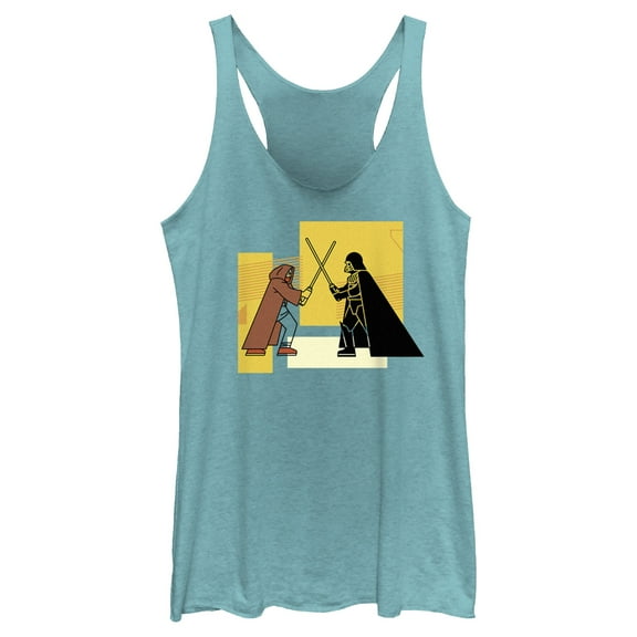 Women's Star Wars: Obi-Wan Kenobi Darth Vader Vs. Obi-Wan Kenobi Color Block  Racerback Tank Top Tahiti Blue Small