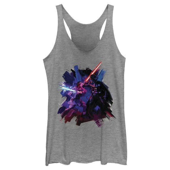 Women's Star Wars: Obi-Wan Kenobi Darth Vader and Obi-Wan Kenobi Battle Paint Racerback Tank Top Gray Heather X Large
