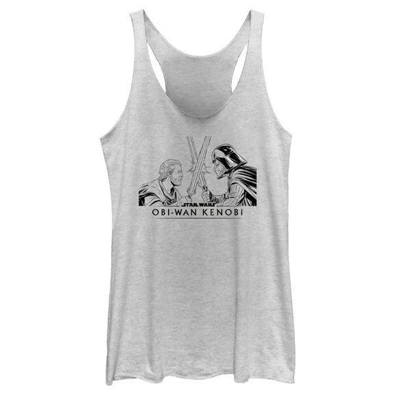Women's Star Wars: Obi-Wan Kenobi Darth Vader vs Kenobi Sketch Lightsaber Duel  Racerback Tank Top White Heather Medium