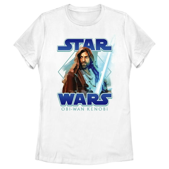 Women's Star Wars: Obi-Wan Kenobi Jedi Lightsaber with Brushstroke Kenobi Graphic Tee White Medium
