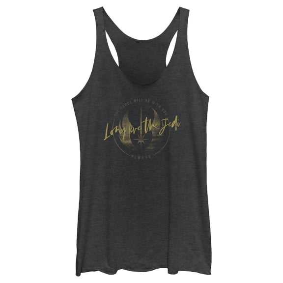 Women's Star Wars: Obi-Wan Kenobi Long Live the Jedi Vintage Crest Racerback Tank Top Black Heather X Small