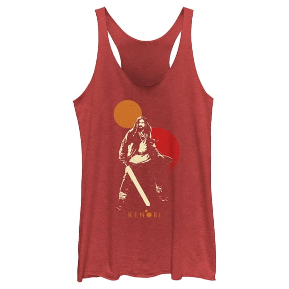 Women's Star Wars: Obi-Wan Kenobi Two Suns and Kenobi Outline Racerback Tank Top Red Heather X Large