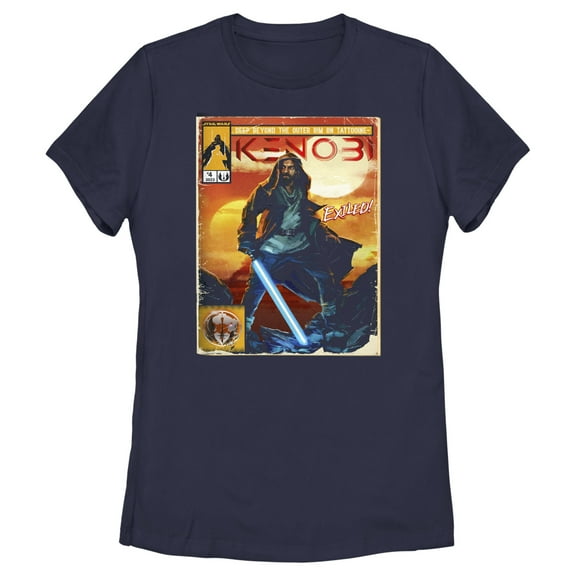 Women's Star Wars: Obi-Wan Kenobi Vintage Comic with Exiled Kenobi  Graphic Tee Navy Blue Large