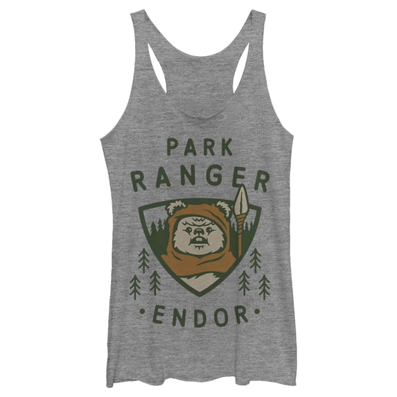 Women's Star Wars Park Ranger Endor Ewok Badge Racerback Tank Top Gray Heather Large