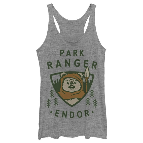 Women's Star Wars Park Ranger Endor Ewok Badge  Racerback Tank Top Gray Heather Small