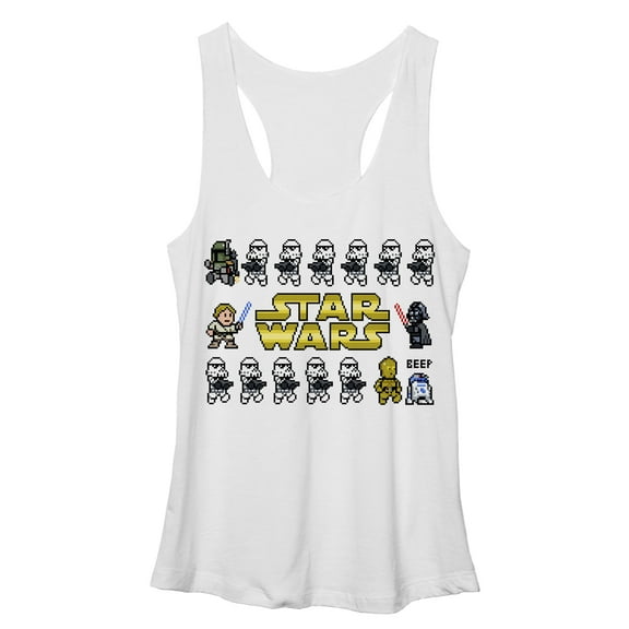Women's Star Wars Pixel Character Line  Racerback Tank Top White Heather Small