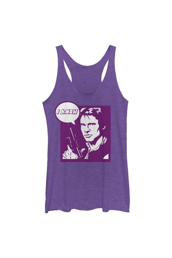 Women's Star Wars Pop Art Han Solo I Know  Racerback Tank Top Purple Heather Small