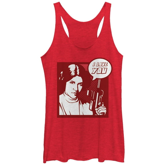 Women's Star Wars Pop Art Princess Leia I Love You Racerback Tank Top Red Heather Small