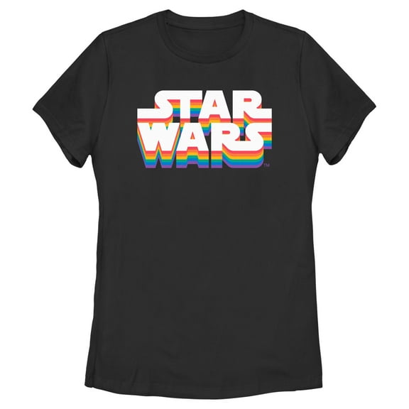 Women's Star Wars Pride Rainbow Classic Logo  Graphic Tee Black X Large