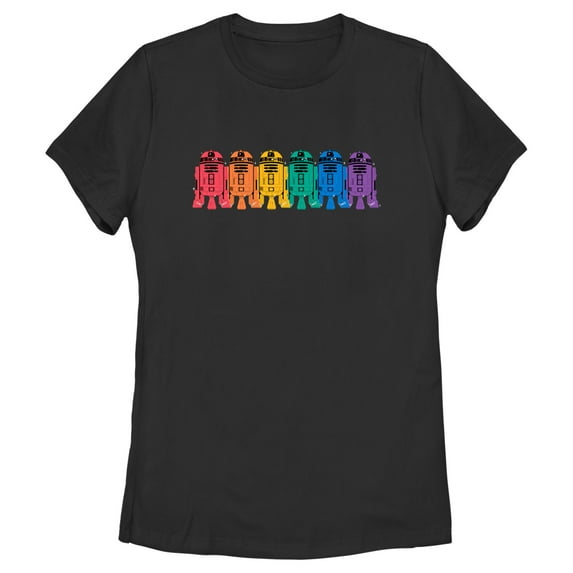 Women's Star Wars Pride Rainbow R2-D2 Line Up Graphic Tee Black Medium
