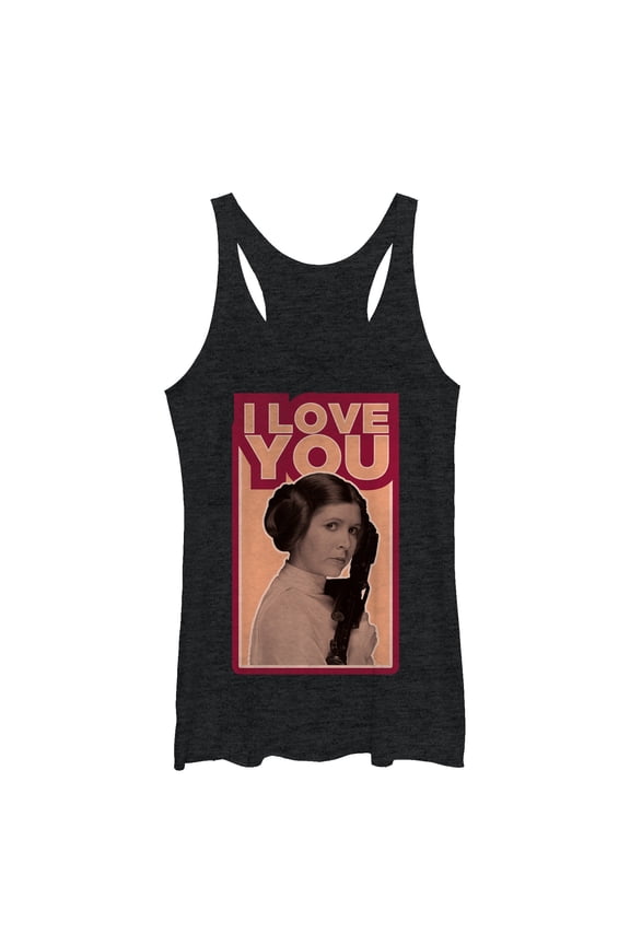 Women's Star Wars Princess Leia Quote I Love You Racerback Tank Top Black Heather Large