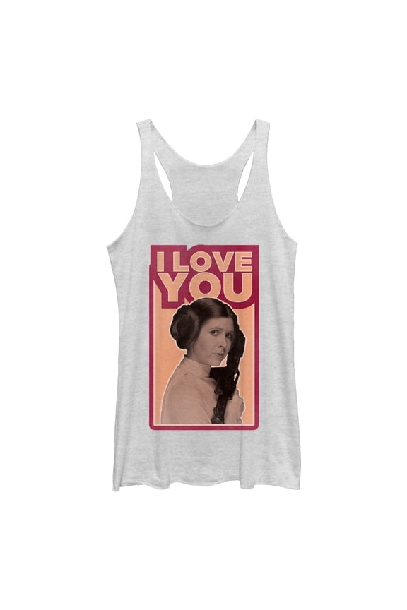 Women's Star Wars Princess Leia Quote I Love You Racerback Tank Top White Heather Medium
