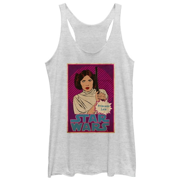 Women's Star Wars Princess Leia Trading Card Racerback Tank Top White Heather Medium