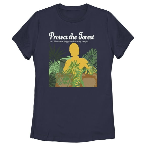 Women's Star Wars Protect the Forest or Else I Will Use My Magic, C-3PO  Graphic Tee Navy Blue Small