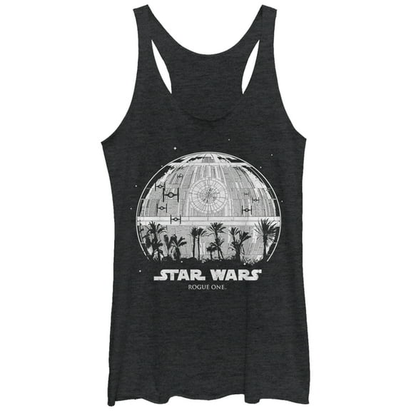 Women's Star Wars Rogue One Death Star Palm Silhouette  Racerback Tank Top Black Heather Medium