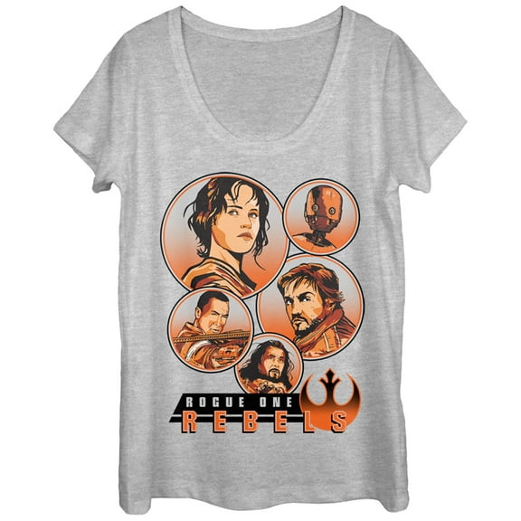 Women's Star Wars Rogue One Rebellion Hero Circles  Scoop Neck Athletic Heather Medium