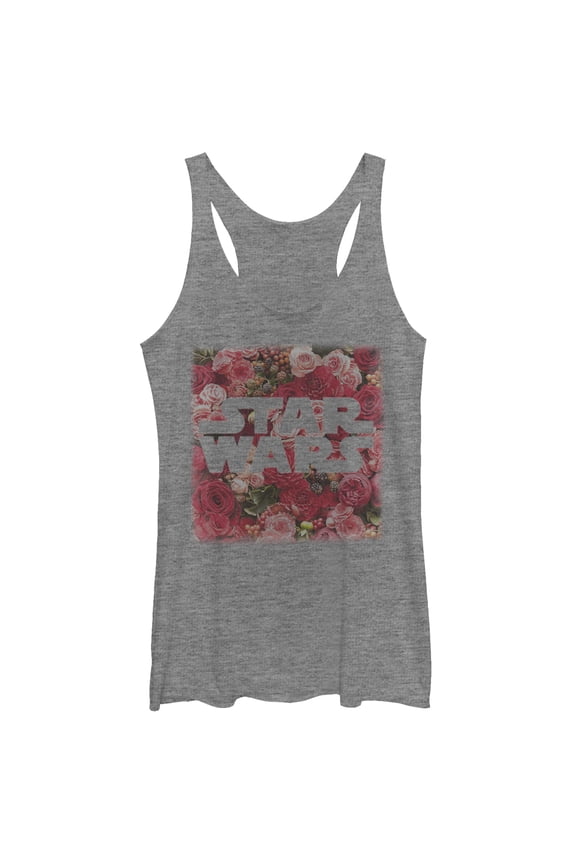 Women's Star Wars Rose Floral Print Logo Racerback Tank Top Gray Heather Small