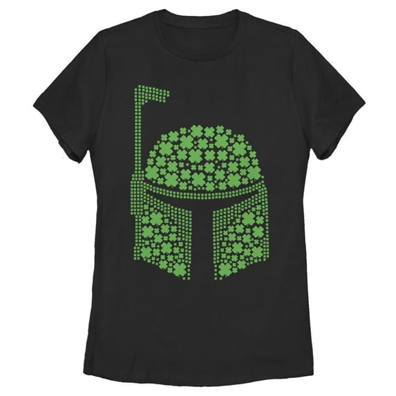 Women's Star Wars St. Patrick's Day Boba Fett Clover Helmet Graphic Tee Black X Large