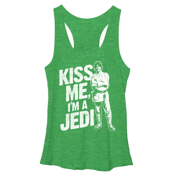 Women's Star Wars St. Patrick's Day Kiss Me I'm a Jedi Racerback Tank Top Envy Green Medium