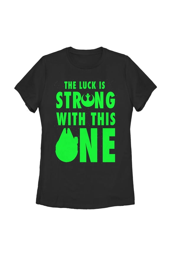 Women's Star Wars St. Patrick's Day Luck is Strong Falcon Graphic Tee Black Small