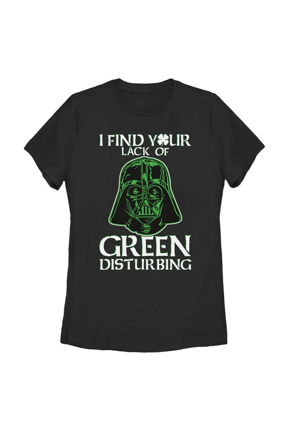 Women's Star Wars St. Patrick's Day Vader Lack of Green Clover Graphic Tee Black Small