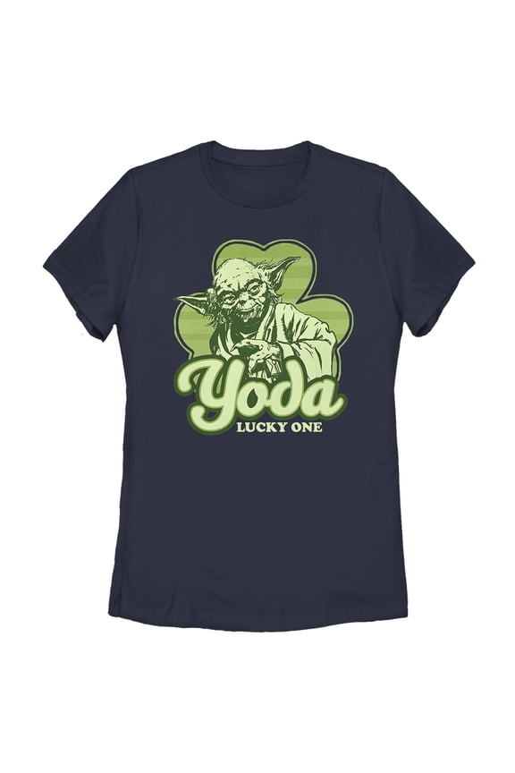 Women's Star Wars St. Patrick's Day Yoda Lucky One Graphic Tee Navy Blue Small