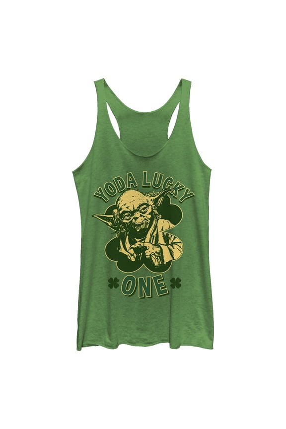 Women's Star Wars St. Patrick's Day Yoda Lucky One Racerback Tank Top Envy Green Large