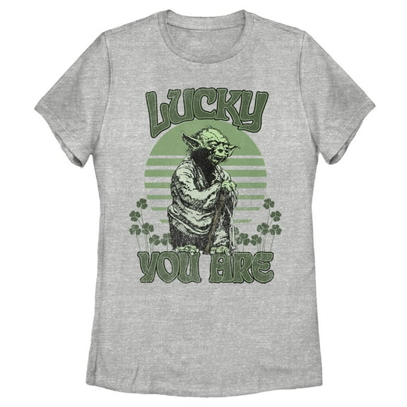 Women's Star Wars St. Patrick's Day Yoda Lucky You Are Clovers  Graphic Tee Athletic Heather Medium