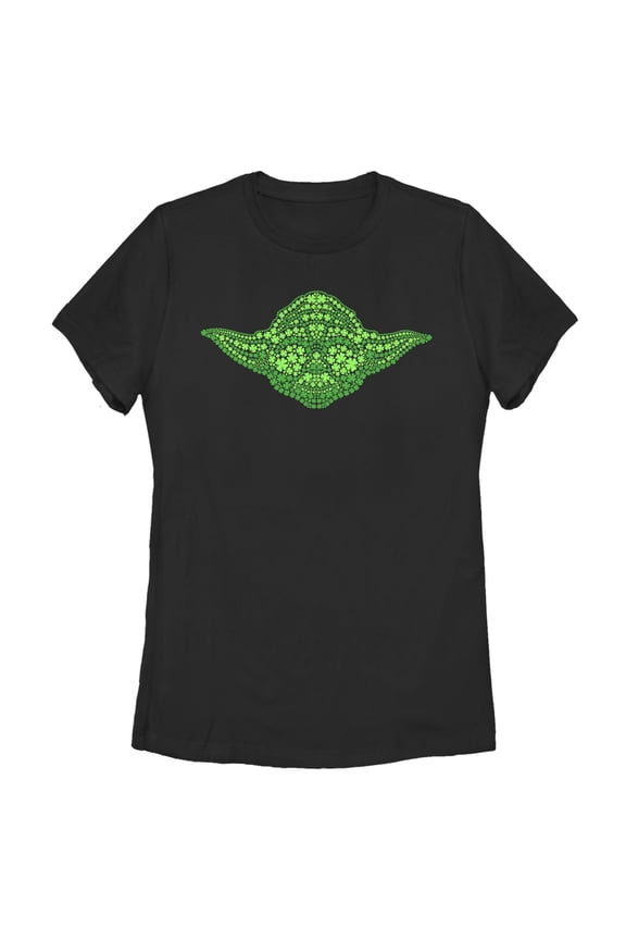 Women's Star Wars St. Patrick's Yoda Clover Face Graphic Tee Black 2X Large