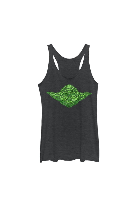 Women's Star Wars St. Patrick's Yoda Clover Face Racerback Tank Top Black Heather Medium