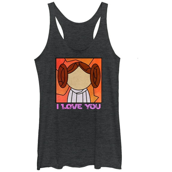 Women's Star Wars Stained Glass Leia I Love You Racerback Tank Top Black Heather Small