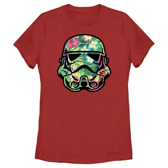 Women's Star Wars Stormtrooper Tropical Portrait Graphic Tee Red X Large