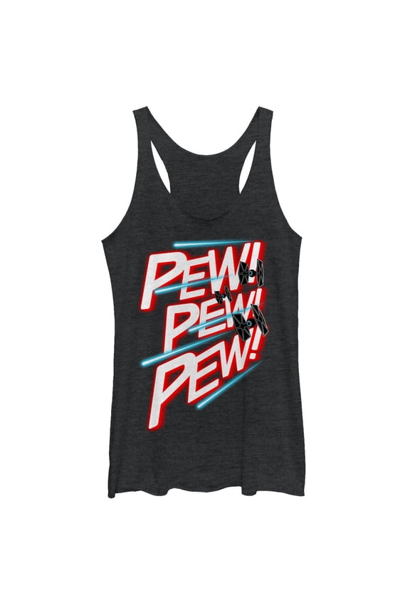 Women's Star Wars TIE Fighter Pew Pew Pew Racerback Tank Top Black Heather Medium