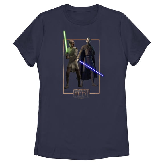 Women's Star Wars: Tales of the Jedi Count Dooku and Qui-Gon Jinn Graphic Tee Navy Blue Small