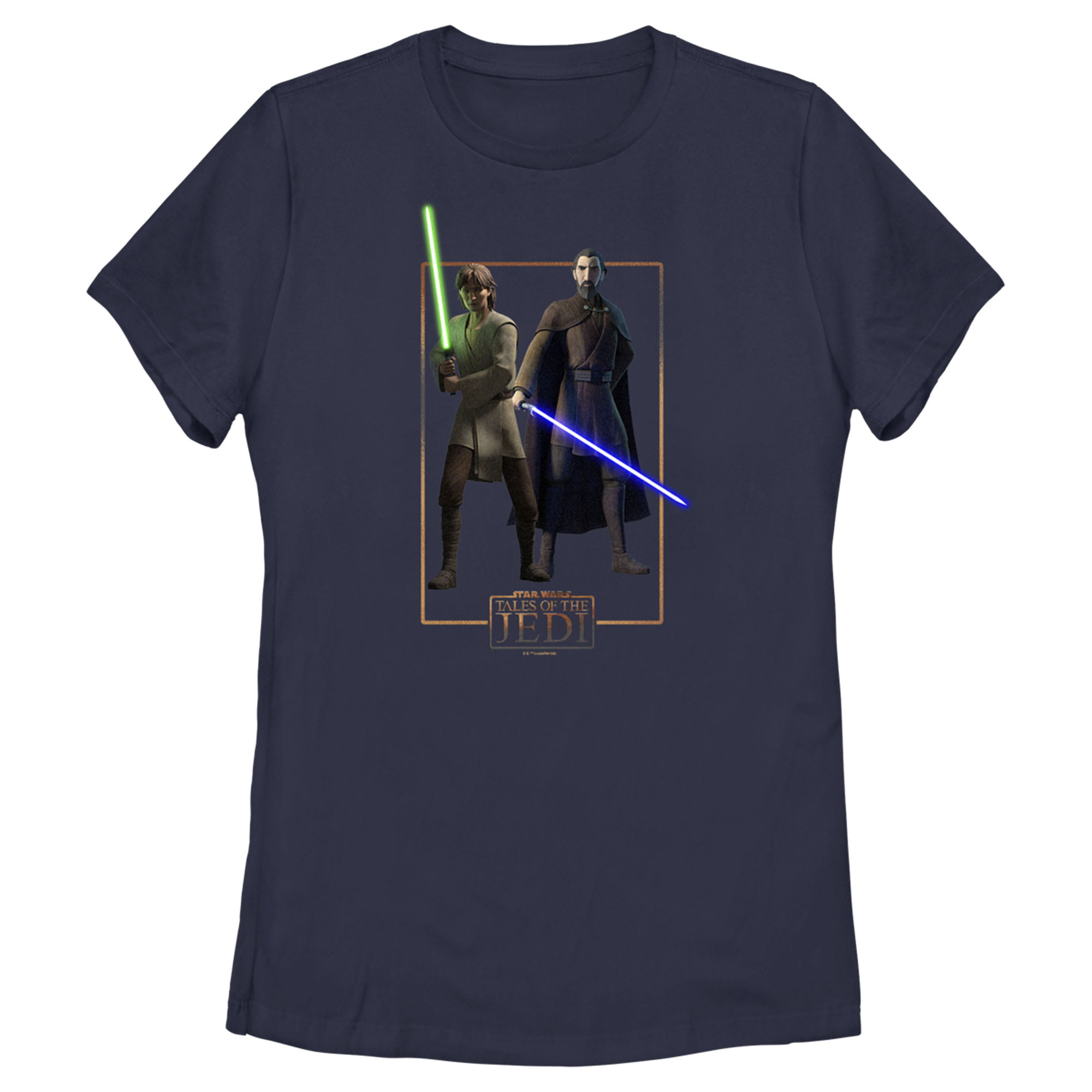 Women's Star Wars: Tales of the Jedi Count Dooku and Qui-Gon Jinn Graphic  Tee Navy Blue X Large 