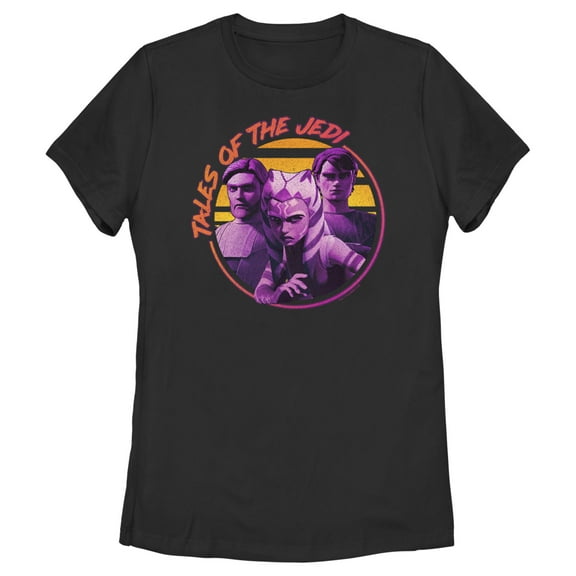 Women's Star Wars: Tales of the Jedi Distressed Obi-Wan Ahsoka and Anakin Graphic Tee Black 2X Large