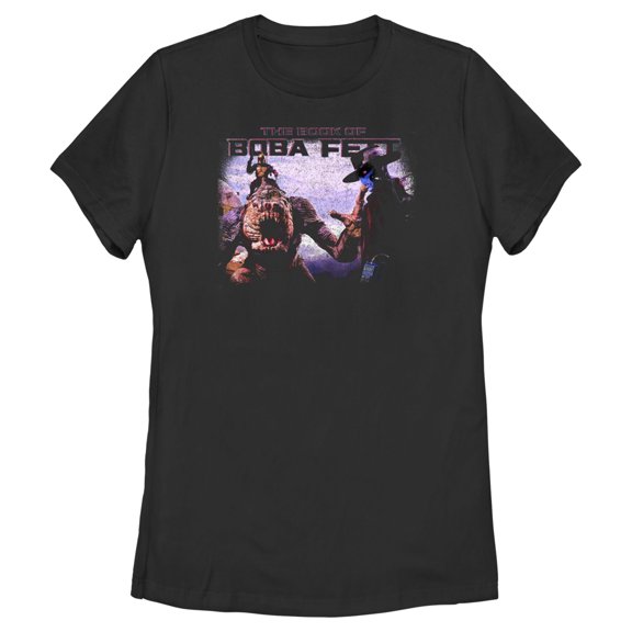 Women's Star Wars: The Book of Boba Fett Cad Bane Rancor and Boba Standoff Graphic Tee Black Small